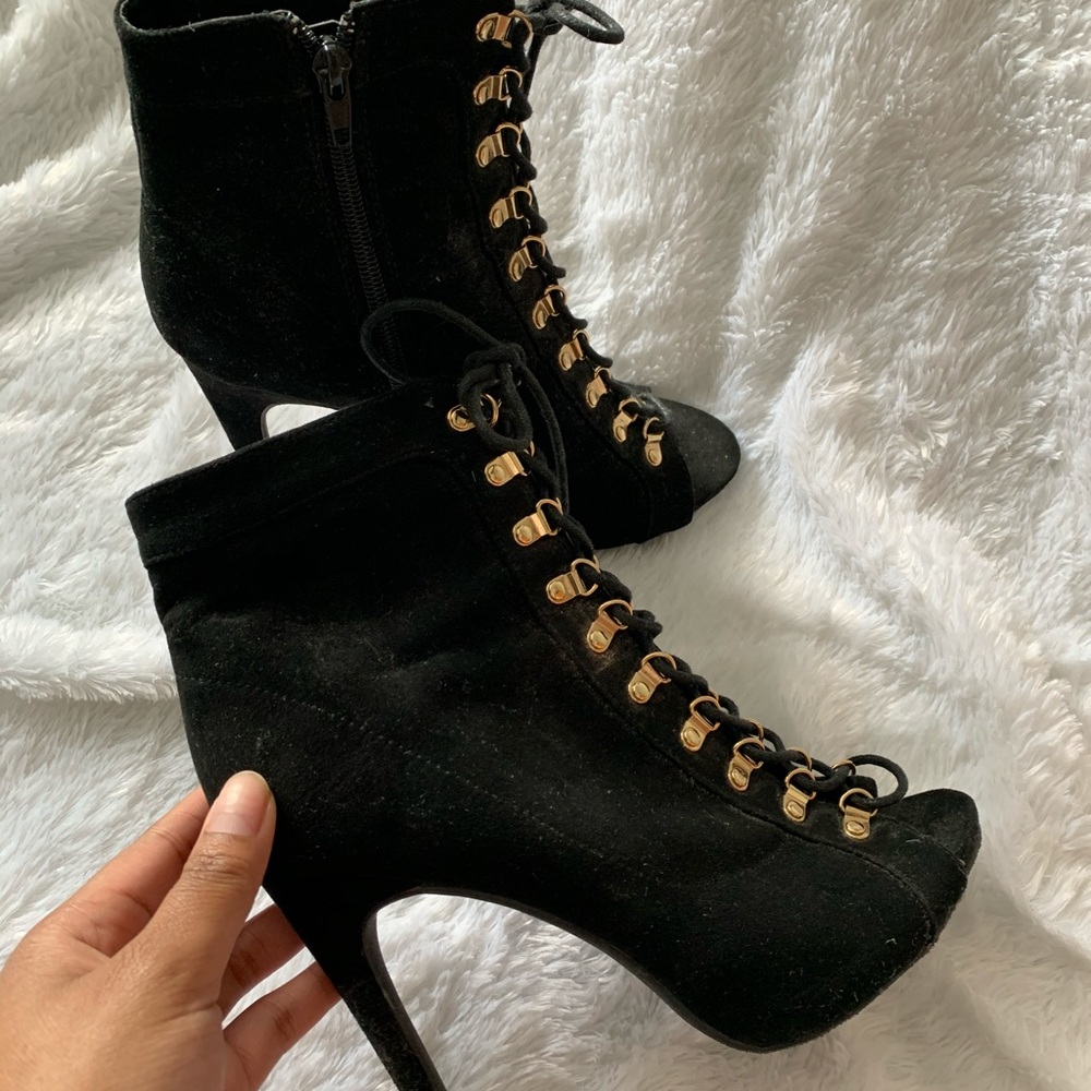 Black Lace Up Ankle Bootie